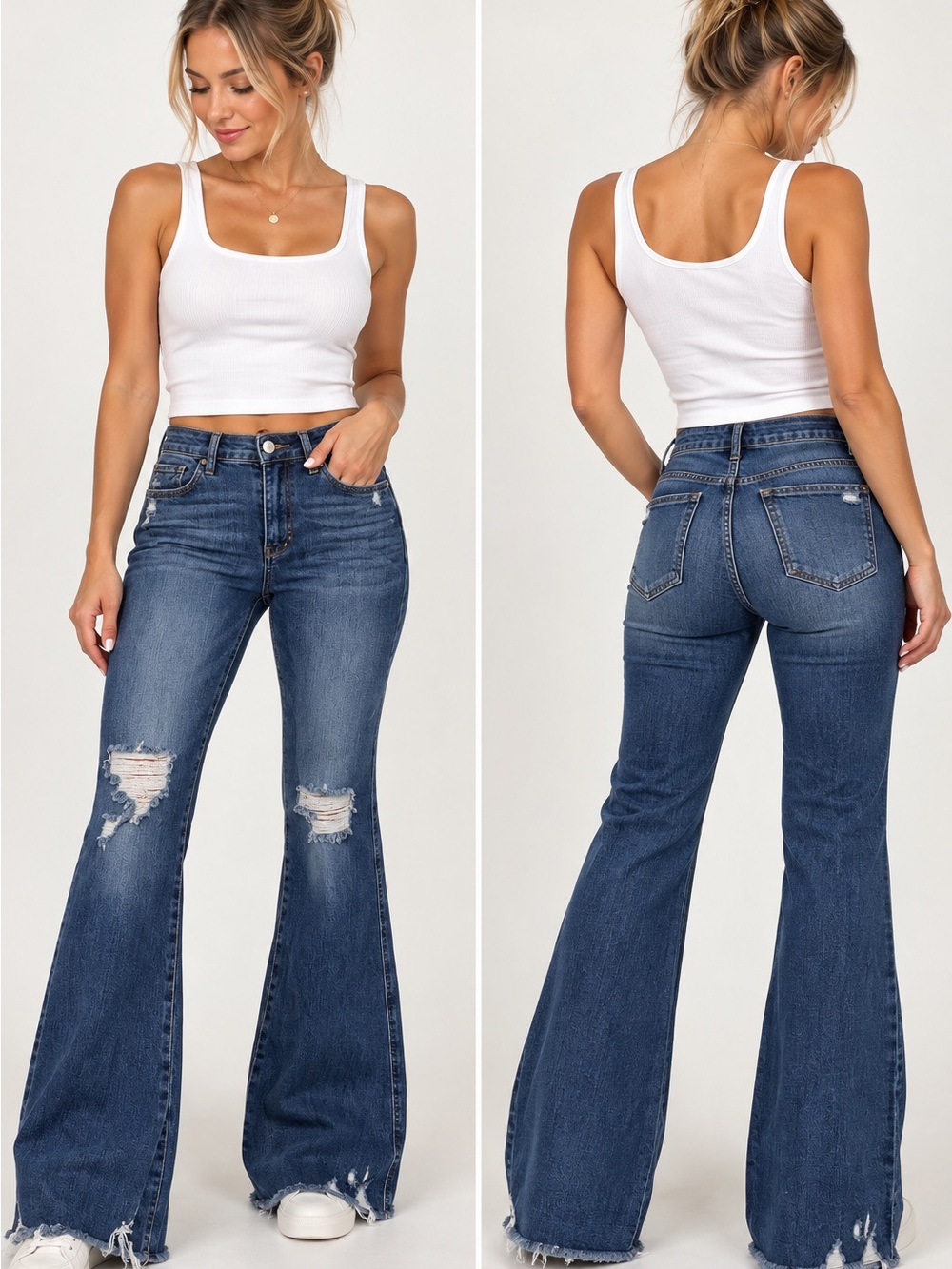 Judy Blue High-Rise Dark Blue Distressed Flare Jeans